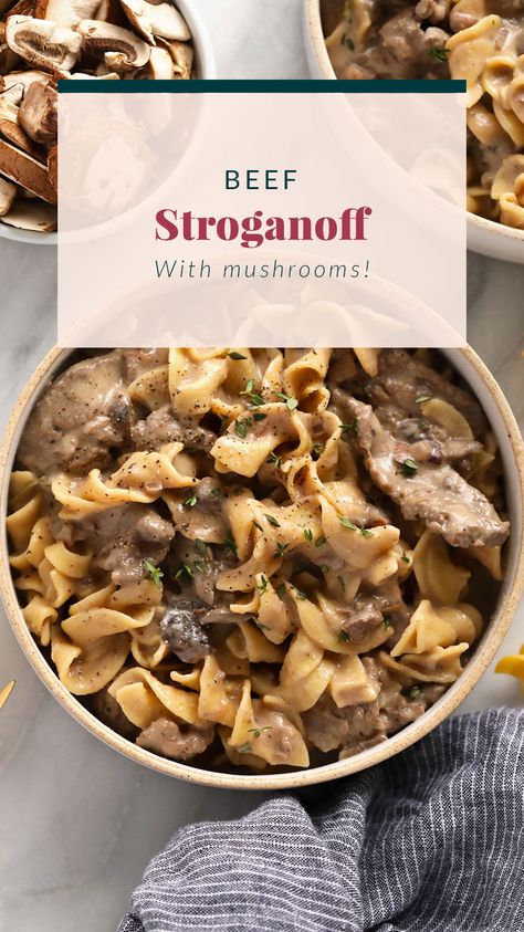 Beef Mushroom Stroganoff, Classic Beef Stroganoff Recipe, Easy Beef Stroganoff, Best Beef Stroganoff, Gnocchi Dishes, Beef Stroganoff Recipe, Beef Stroganoff Easy, Healthy Meat Recipes, Mushroom Stroganoff