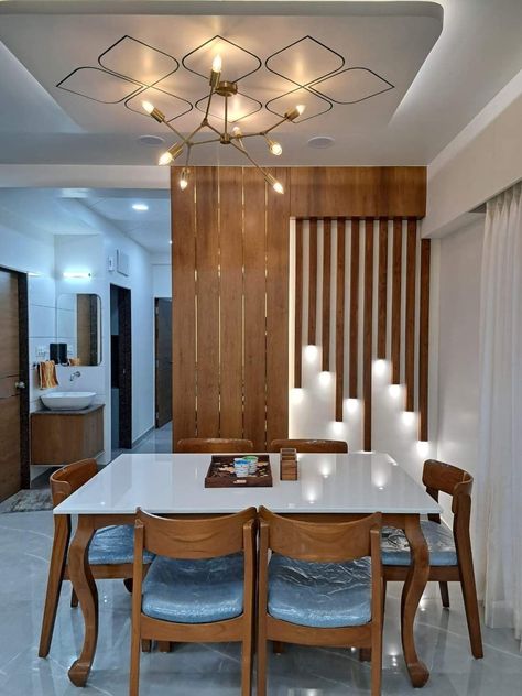 Pop Design For Dining Area, Dining Celing Ideas, Dining Hall False Ceiling Design, Dining Area False Ceiling Design, Dinning Area Design Modern Wall, Fallceiling Designs, High Ceiling Living Room Modern, Daining Table, Room Ceiling Design