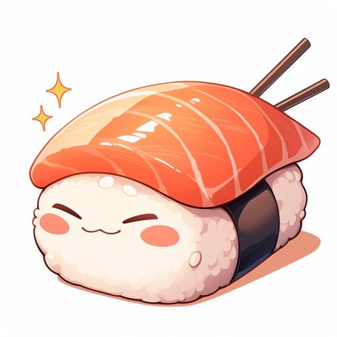 Adorable sushi! 🍣✨ #Kawaii #SushiLover #FoodArt #CuteFood #JapaneseCuisine #SushiTime #Foodie #CutenessOverload #anime #food #yummy #midjourney Food Cute Illustration, Cute Sushi Stickers, Sushi Aesthetic Art, Food Anime Art, Food Kawaii Illustration, Cute Sushi Drawing, Onigiri Drawing, Squishy Drawing, Cute Food Drawings Kawaii