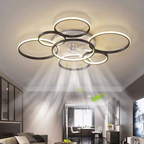 PRICES MAY VARY. ❀ Modern ceiling fans. Recessed ceiling fans with lights combine the functions of ceiling lights and ceiling fans, saving space and money. If you have a bedroom with bunk beds, this is definitely safer and more appropriate. ❀ Tri-color light & soft brightness: The output brightness of modern ceiling fan includes 80W LED light, dimmable LED light source is more energy saving and provides soft and non-blinding LED light source which is friendly to eyes. ❀Quiet and durable motor: T Gray Decorating Ideas Living Room, Stylish Ceiling Fan With Light, Gray Decorating Ideas, Apartment Living Room Modern, Living Room Brown Couch, Stylish Ceiling Fan, Interior Design Hall, Room Decor Neutral, Decor Apartment Living Room