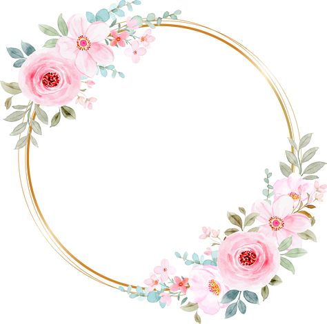 Vector flower - golden frame Pink Floral Wreath, Watercolor Flower Background, Idee Cricut, Floral Cards Design, Flower Graphic Design, Floral Wreath Watercolor, Floral Rosa, Pink Watercolor Flower, Flower Circle