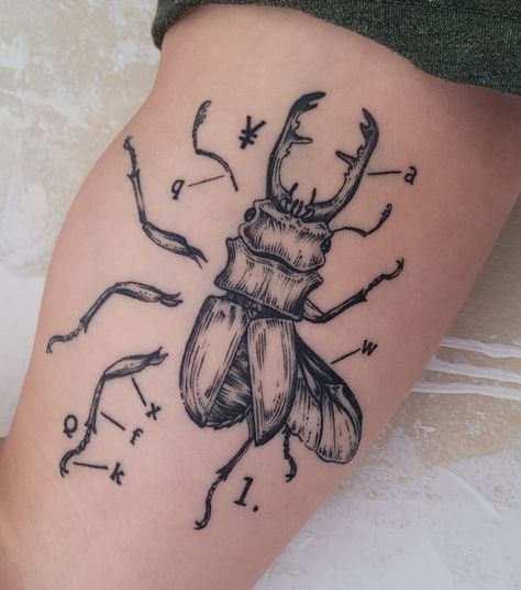 Tiny Insect Tattoo, Oddities Tattoo, Biology Tattoo, Lucanus Cervus, Science Tattoo, Science Tattoos, Beetle Tattoo, Funky Tattoos, Insect Tattoo