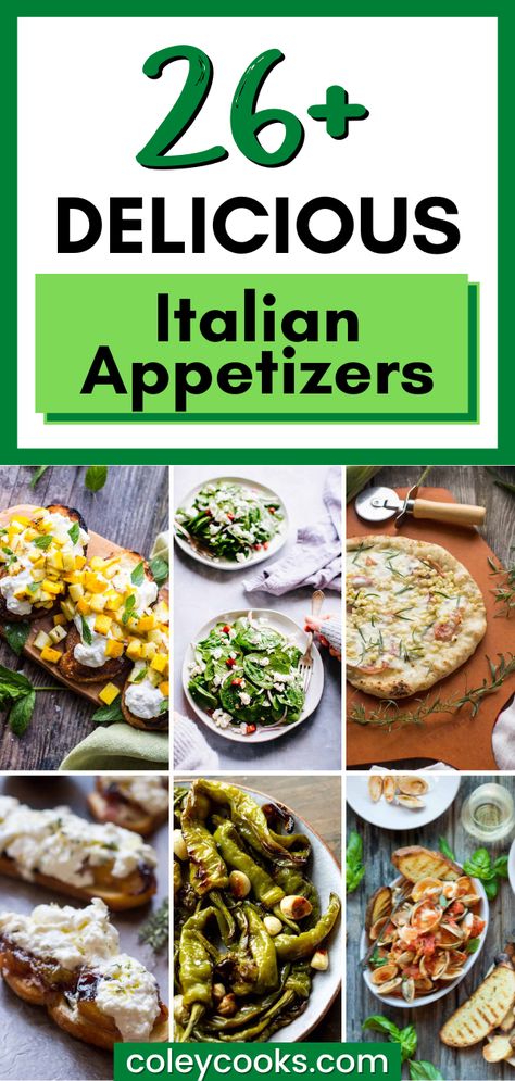 26+ Delicious Italian Appetizers from classic antipasto to easy finger food, these delicious Italian appetizers are perfect for your next get-together. Whether you're throwing a dinner party or just want to indulge in a cozy Italian night at home, this collection of Italian appetizer recipes is sure to keep you and your taste buds satisfied. Buffet Starter Ideas, Italian Feast Party, Italian Bites Appetizers, Italian Buffet Party, Italian Foods For A Party, Italian Orderves, Light Italian Appetizers, Italian Dinner Appetizers, Italian Snacks Appetizers