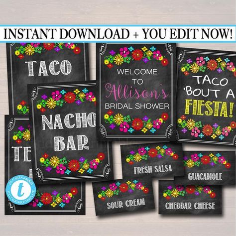 Editable Fiesta Signs, Printable Mexican Theme Party Decor, Graduation, Baby Bridal Shower, Cinco de Mayo, Taco Nacho Bar INSTANT DOWNLOAD Taco Nacho Bar, Nachos Bar, Mexican Fiesta Bridal Shower, Mexican Theme Party, Mexican Bridal Showers, Nacho Bar, Fiesta Bridal Shower, Fiesta Theme Party, Mexican Theme