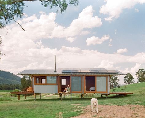 Dimensions X / Farm Stay | Peter Stutchbury Architecture - Australian Institute of Architects Pre Fab Tiny House, Prefab Cabins, Cabin Kits, Cardboard House, Recyclable Materials, Exterior Cladding, Farm Stay, Cabin In The Woods, Industrial Buildings