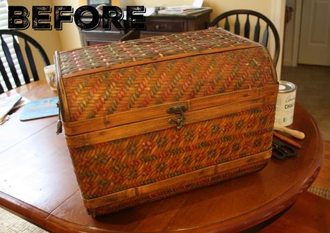 Trunk Redo, Wicker Furniture Makeover, Decorative Trunks, Wicker Box, Wicker Trunk, Wicker Bedroom, Wicker Mirror, Rattan Storage, Wicker Headboard