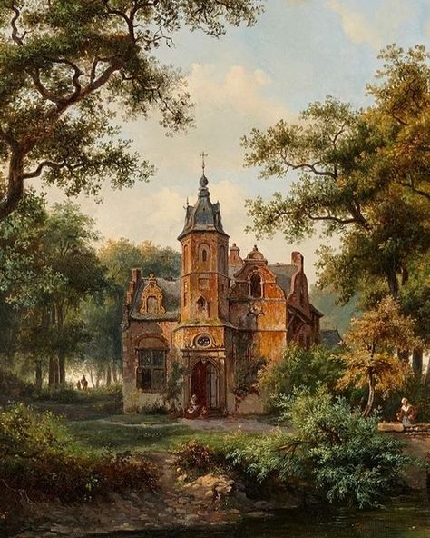 Painted Castles and Châteaux on Instagram: "Landscape with a Castle by Fredrik Marinus Kruseman, 1851, oil on canvas 69x89,5 cm. #castle #castles #chateau #schloss #castello #castillo #zamek #замок #kasteel #hrad #burg #paintedcastlesandchâteaux #castlepainting #castlepaintings #paintingoftheday #paintingsoftheday #apaintingaday #castleview #castlelovers #castlemypassion #bestcastles #yourcastles #castlesandpalacespics #castlelover #castlesbook #castlesofinstagram #castlegram #castlelove #castl Small Castle Aesthetic, Vintage Paintings Aesthetic, Paintings Of Castles, Castle Paintings, Castle Oil Painting, Wilhelm Gustloff, Castle On A Hill, Old Castles, Romantic Castle