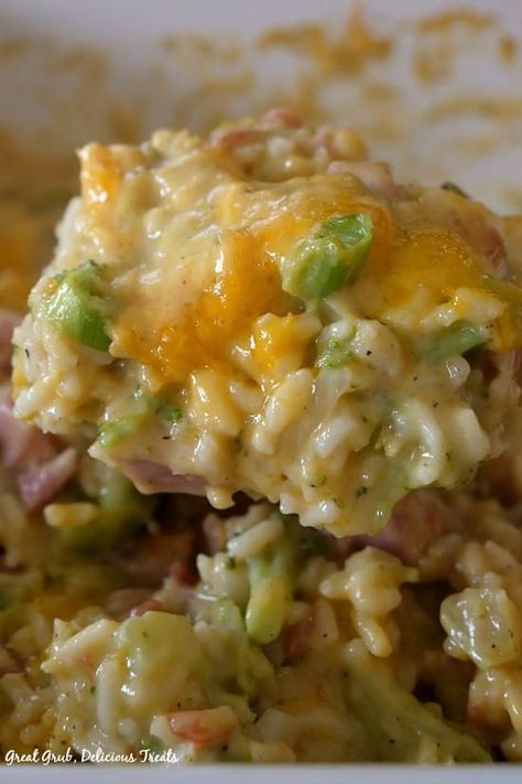 Ham Broccoli Rice Casserole #greatgrubdelicioustreats Ham Casserole With Broccoli And Rice, Ham Rice Casserole Recipes, Cheesy Ham And Broccoli Casserole, Cheesy Ham And Rice Casserole, Broccoli Ham Rice Cheese Casserole, Ham Steak Casserole Recipes, Ham And Rice Casserole Recipes, Ham Rice Broccoli Casserole, Recipes Using Ham Steaks