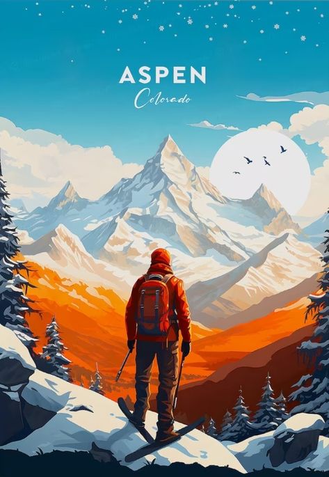 Vector Travel Poster, Vector Poster Design, Commercial Photoshoot, Vector Poster, Aspen Colorado, Vector Portrait, Poster Ideas, School Projects, Travel Poster