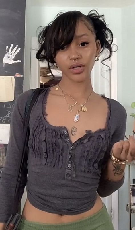 curly buns with bang Two Low Buns Hairstyle Y2k, Bangs With Two Ponytails, Bangs With Bun Hairstyle, Two Buns Black Women, Two Buns And Bangs, Curly Bun With Bangs Black Women, Bun With Bangs Natural Hair, Bun With Bangs Black Women Natural Hair, Y2k Bangs Hairstyle