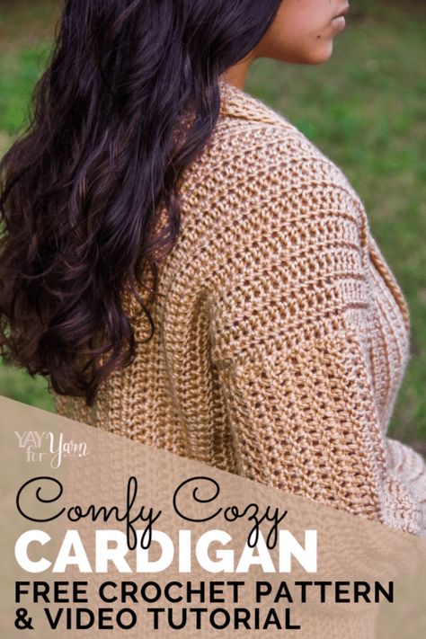 This soft, slouchy cardigan is a fall wardrobe essential!  Crochet your own with this beginner-friendly, size-inclusive free crochet cardigan pattern and video tutorial. Tunic Tutorial, Crocheted Sweaters, Crochet Jackets, Crochet Apparel, Clothing Crochet, Crocheted Cardigan, Beginner Friendly Crochet, Crochet Sweater Free, Crochet Cardigan Pattern Free