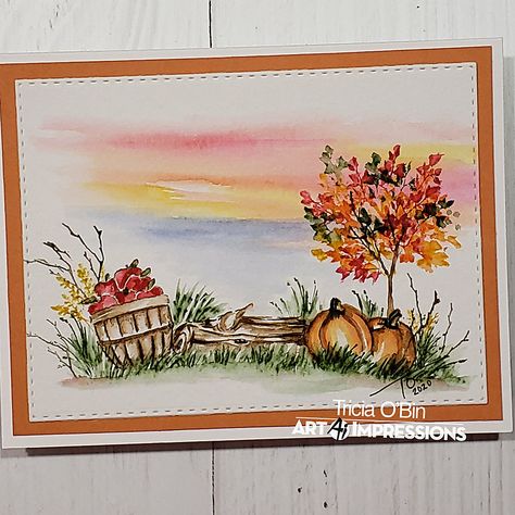 Art Impressions Watercolor Cards, Water Color Markers, Watercolor Stamps, Art Impressions Cards, Art Impressions Stamps, Watercolor Video, New England Fall, Watercolor Pictures, Watercolour Inspiration