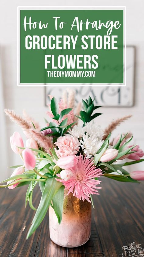 Easy Floral Arrangements, Grocery Store Flowers, Diy Mommy, Small Flower Arrangements, Spring Flower Arrangements, Spring Arrangements, Spring Floral Arrangements, Diy Arrangements, Creative Flower Arrangements