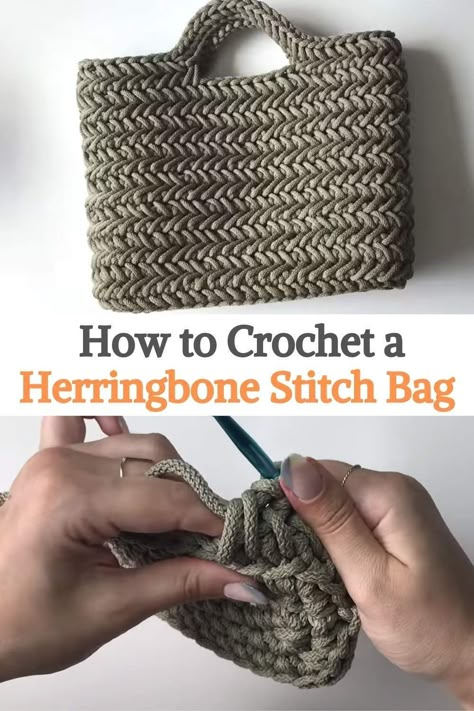 Crochet Herringbone Stitch, Herringbone Crochet, Crochet Herringbone, Herringbone Bag, Bulky Yarn Crochet, Stitch Bag, Ornaments Crochet, Crochet Storage, Womens Crochet Patterns