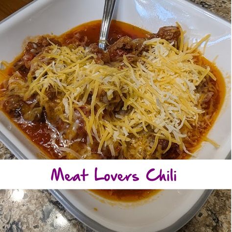 Meat Lovers Chili – I will make crafts and cook better Meat Lovers Chili, Red Kidney Bean, Crushed Red Pepper, Green Bell Peppers, Meat Lovers, Kidney Beans, Canned Black Beans, Diced Tomato, Sweet Onion