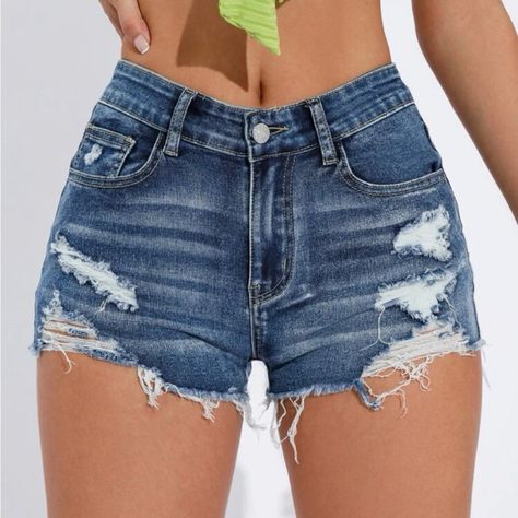 Never Worn Women's Denim Jeans, Ripped Jean Shorts, Ripped Shorts, Short Denim, High Rise Denim Shorts, Jeans For Short Women, Distressed Shorts, Slim Fit Shorts, Shorts Jeans