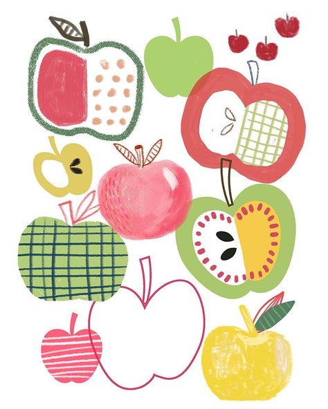 Apple Cider Drawing, Apple Illustration Design, Cute Apple Drawing, Felt Illustration, Fruits Doodle, Apple Doodle, Apple Character, Felt Apple, Cartoon Apple