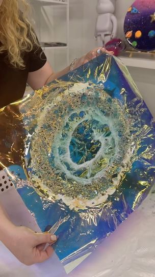 Resin Workshop, Dubai Art, Resin Pour, Ocean Colors, The Wave, Clear Resin, Window Film, Paper Cup, Lamp Shades