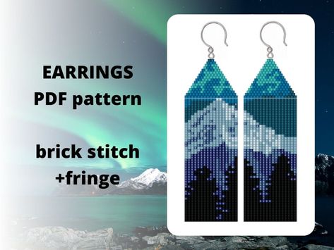 Beaded Mountain Earrings, Northern Lights Earrings, Landscape Beaded Earrings, Northern Lights Beaded Earrings, Athabascan Art, Bead Art Patterns, Landscape Earrings, Seed Bead Earring, Mountain Pattern