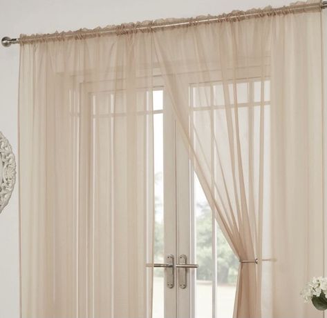 White Transparent Curtains, Black Curtain Pole, Transparent Curtains, Curtains Door, Esthetics Room, Cream Curtains, Voile Panels, Curtain Headings, Window Treatments Living Room