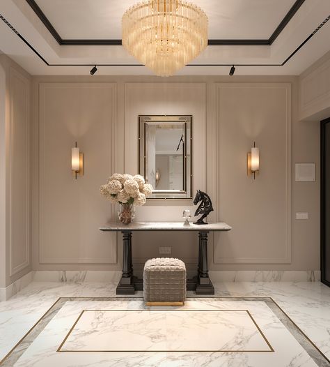 American classic design interior :: Behance Classical Contemporary Interior, Classic American Interior Design, American Classic House Interior, American Classic Interior, Classic Contemporary Interior Design, Classic House Interior, Classic Foyer, American Interior Design, Small Foyer