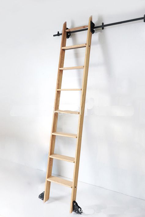 Library Ladders Rolling, Diy Wood Ladder, Library Ladders, Sliding Ladder, Rolling Ladder, Ladder Design, Library Ladder, Diy Ladder, Eclectic Bathroom