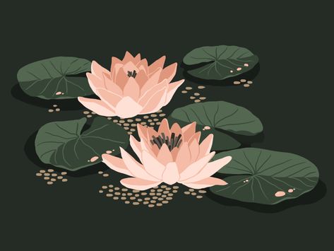 Water Lily by Maria Shanina on Dribbble Japanese Water Lily Art, Water Lilly Illustration, Water Lilies Illustration, Lily Pads Tattoo, Lilypad Illustration, Waterlily Illustration, Water Lilies Drawing, Lily Pad Illustration, Lilypad Drawing