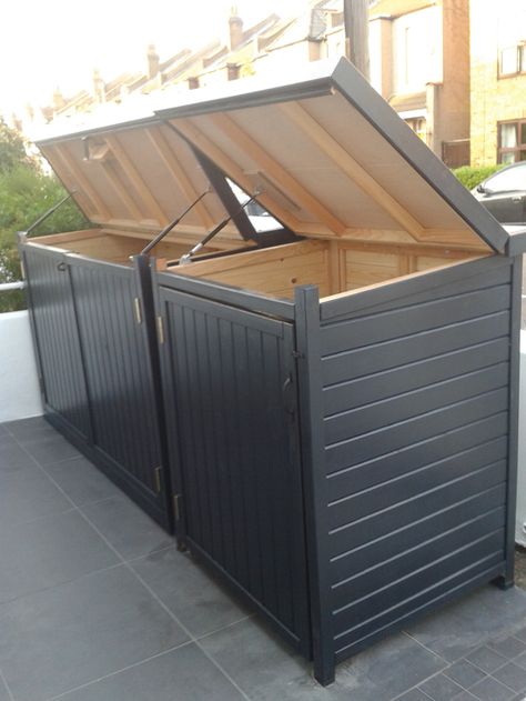 Bin Enclosure, Bin Storage Ideas, Garbage Enclosure, Bin Store Garden, Outdoor Garbage Storage, Garbage Can Shed, Trash Can Storage Outdoor, Wheelie Bin Storage, Bin Cover