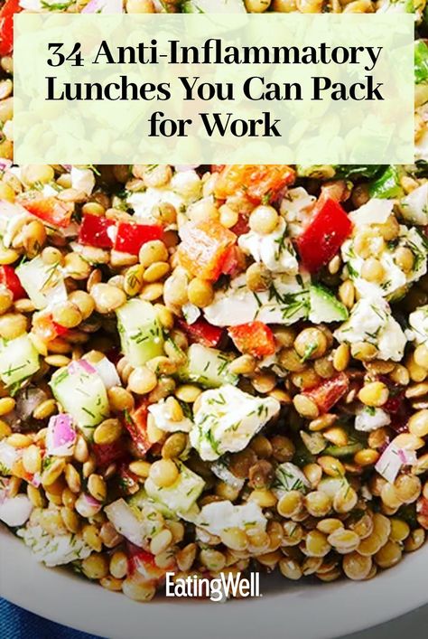 These healthy lunch recipes for work are packed with anti-inflammatory ingredients like avocado, spinach and beans. Recipes like our Loaded Cucumber & Avocado Sandwich and Lemony Lentil Salad with Feta are totable classics you'll be excited to reach for when lunchtime comes around.  #lunch#lunchideas#healthylunchideas#healthylunches#healthylunch#lunchrecipes#budgetfriendly#healthyrecipes Anti Inflammation Diet Lunch, Detox Lunch Recipes, Anti Inflammation Lunch Ideas, Easy Anti Inflammation Lunch, Anti Inflammation Lunch Recipes, Antiinflammatory Lunchbox Recipes, Healthy Lunch Recipes For Work, Spinach And Beans, Lunch Recipes For Work