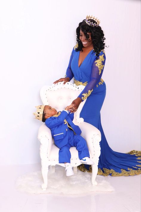 Mother and son first birthday photoshoot. Royalty. Royal blue and gold themed Royal Photoshoot, Gold Theme Birthday, Birthday Shoot, Mother And Son, Gold Theme, Royal Blue And Gold, Theme Birthday, Blue And Gold, Mother And Child