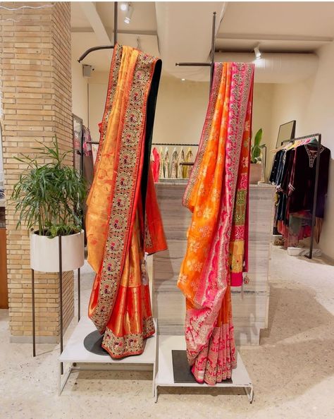 Boutique Saree, Clothing Boutique Interior, Craft Store Design, Gold Work Embroidery, Mannequin Display, Saree Draping Styles, Boutique Display, Wedding Diamond, Showroom Display