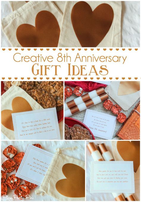 Love these fun 8th anniversary gift ideas, especially the printable scavenger hunt based on traditional 8th anniversary gifts! Such a cute idea any guy would love! 8 Year Anniversary Gift, Anniversary Ideas For Him, 8 Year Anniversary, Traditional Anniversary Gifts, Anniversary Diy, 8th Wedding Anniversary Gift, Bronze Anniversary Gifts, 8th Wedding Anniversary, Boyfriend Anniversary