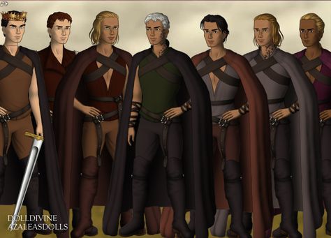 Left to right- Dorian, Chaol, Aedion, Rowan, Lorcan, Gavriel, Fenrys Rowan Gavriel Lorcan Fenrys, Rowan Whitethorn, Sjm Books, Book Fanart, Bookish Stuff, Throne Of Glass Series, Throne Of Glass, Fire Heart, Art Books