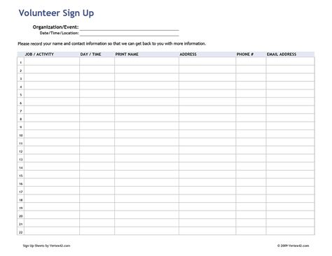 Free printable Volunteer Sign Up Sheet (PDF) from Vertex42.com Volunteer Sign Up Sheet, Vfw Auxiliary, Sign Up Sheet Template, Pta Volunteer, Volunteer Ideas, Sign In Sheet Template, Microsoft Word Resume Template, Church Outreach, Sign Up Sheets