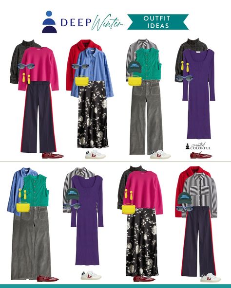 Deep Winter Palette Outfits, True Winter Palette, Outfit Ideas Colorful, Created Colorful, Deep Winter Palette, Deep Winter Colors, Color Combos Outfit, Winter Color Palette, Artsy Outfit