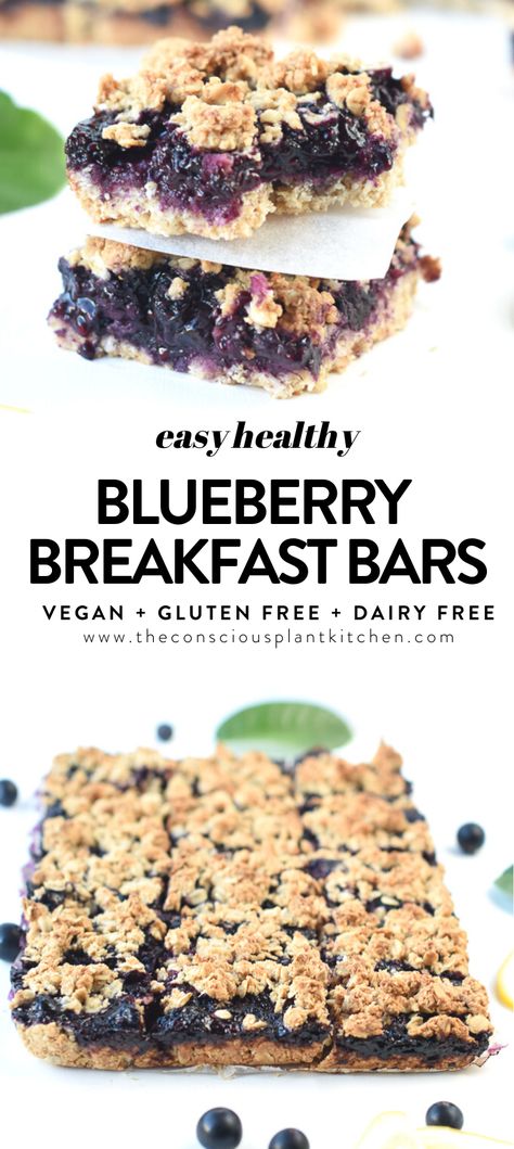 Healthy Blueberry Breakfast, Blueberry Breakfast Bars, Conscious Plant Kitchen, Blueberry Oat Bars, Oatmeal Baked, Bake Breakfast, Breakfast Bars Recipe, Oatmeal Bake, Patisserie Vegan