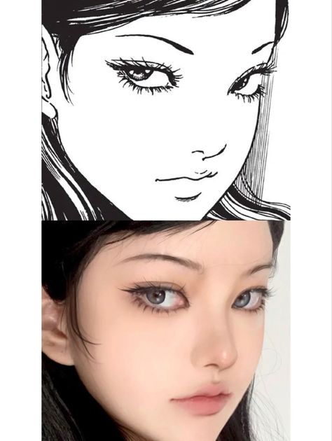 Anime Eyelashes Drawing, Sleepy Eyes Anime, Sleepy Eyes Drawing, Sleepy Eyes Makeup, Tomie Makeup, Anime Makeup, Doll Eye Makeup, Sleepy Eyes, Junji Ito