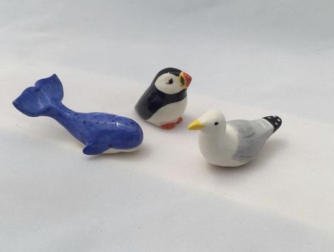 Polymer Clay Puffin, Whale Clay Art, Polymer Clay Seagull, Pottery Birds Ideas, Clay Seagull, Whale Clay, Bird Clay, Easy Clay Sculptures, Clay Classes