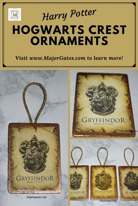 Learn how to make easy Harry Potter themed crest ornaments for your Christmas tree or as a gift to a Harry Potter fan. #HarryPotterChristmas #ChristmasOrnaments #HarryPotterCrafts