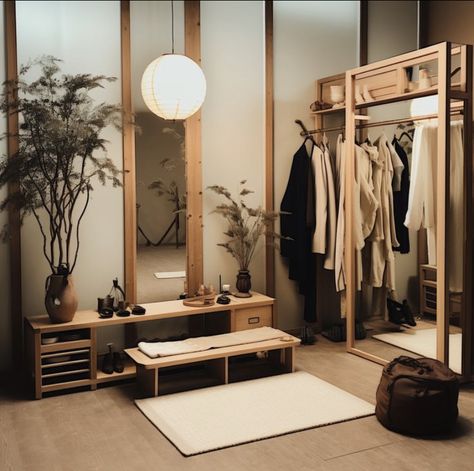 "Organize in Japandi style! Elevate your daily routine with a Japandi-inspired closet: sleek, functional, and beautifully minimal. 🚪✨ #JapandiCloset #MinimalistStorage #FunctionalDesign #SerenityInSimplicity" Japandi Dressing, Japandi Closet, Modern Japandi, Japandi Interiors, Dressing Room Closet, Airbnb Design, Bedroom Updates, Japandi Style, Room Closet