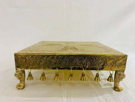 Excited to share the latest addition to my #etsy shop: Brass Indian chowki, low stool, ottoman, bajot, temple stool, golden low stool, Indian furniture, foot stool, low table https://etsy.me/3u31v50 #prayoshahandicrafts Bajot Designs, Pooja Chowki, God Idols, Stool Ottoman, Wooden Front Door Design, Temple Decor, Metal Furniture Design, Puja Room, Indian Furniture