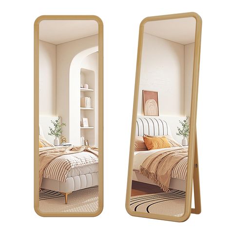 PRICES MAY VARY. [ Premium Craftsmanship ] - The Wooden Full Length Mirror is designed with a solid wood frame. The high-quality wood not only adds elegance to your space but also ensures durability for long-lasting use [ Spacious and Functional ] - Measuring 63"×22", this dressing mirror offers a generously sized reflective surface, providing a full-length view of your outfit from head to toe. Its large dimensions make it perfect for dressing rooms, bedrooms, or walk-in closets, allowing you to Full Body Stand Up Mirror, Body Mirror Room Ideas, Wooden Full Length Mirror, Big Standing Mirror, Maeve Bedroom, Long Mirror In Bedroom, Full Length Mirror In Bedroom, Standing Floor Mirror, Plant Bedroom