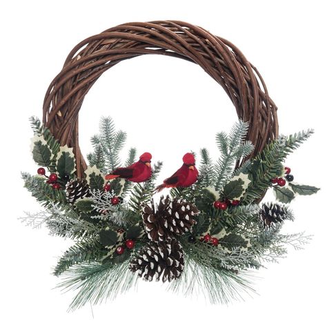 This beautiful piece from Transpac's Holiday Floral collection is sure to bring some added flair to your Christmas season! Made of natural fiber, this wreath is the perfect addition to your home assortment - or a gift for those who matter most! Christmas Wreaths With Cats, Christmas Wood Wreath, Winter Berry Wreath, Cardinal Christmas Wreath, Country Christmas Wreaths, Christmas Wreaths For Front Door Rustic, Christmas Twig Wreaths, Red Bird Wreath, Holiday Door Wreaths