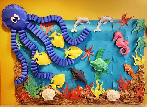 Turtle Bulletin Board, Summer Bulletin Board Ideas, Sea Bulletin Board, Ocean Bulletin Board, Summer Bulletin Board, Bulletin Boards Theme, Under The Sea Decorations, Summer Bulletin Boards, Kindergarten Decorations