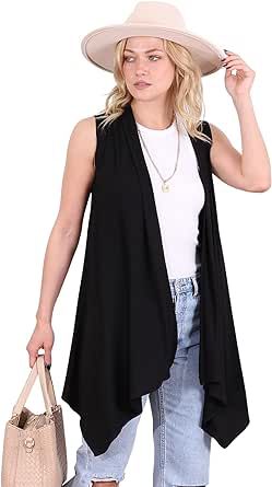 Popana Womens Sleeveless Lightweight Summer Open Front Long Duster Cardigan Vest Plus Size Made in USA Floor Length Cardigan, Long Sleeveless Cardigan, Vest Plus Size, Work Vest, Duster Vest, Sleeveless Duster, Long Duster Cardigan, Nice Clothing, Long Duster