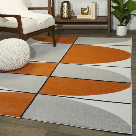 Corrigan Studio® Cristino Orange/Gray/White Modern Geometric Area Rug & Reviews | Wayfair Geometric Area Rug, Pile Rug, Orange Grey, Rug Collection, White Area Rug, Area Rugs For Sale, Geometric Rug, Indoor Rugs, Online Home Decor Stores