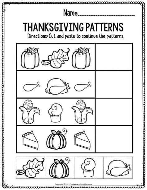 Thanksgiving Preschool Worksheets Free, Free Preschool Thanksgiving Printables, Thanksgiving Patterns Preschool, Fall Pattern Activities For Preschool, Thanksgiving Tracing Preschool, Prek Assignments, Primrose Preschool, Thanksgiving Math Activities Preschool, Thanksgiving Worksheets Preschool