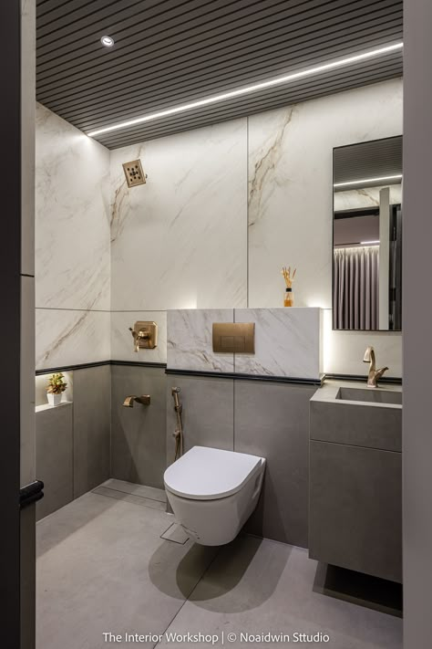 Sample Flat | The Interior Workshop Compact Toilet Design, Wash Room Tiles Design, Toilet Ceiling Design, Niche Design Wall Bathroom, Washroom Ceiling Design, Toilet Reference, Washroom Design Ideas, Niche Design Wall, Washroom Interior