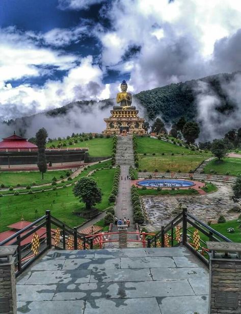 Buddha Statue at Sikkim #India Pelling Sikkim Photography, Sikkim Aesthetic, Sikkim Culture, Indian Tourist Places, Pelling Sikkim, Sikkim Tourism, Sikkim Travel, Indian Tourism, Cultural Aesthetic