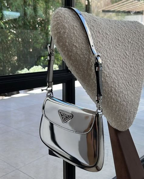 fan outfits account on Twitter: "silver prada bag… " Prada Aesthetic, Handbags Prada, Luxury Bags Collection, Aesthetic Bags, Silver Bags, Girly Bags, Mia 3, Fancy Bags, Bags Aesthetic